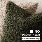 Foindtower 2 Pieces 24x24 Inch Olive Green, Faux Fur Throw Pillow Cover Accent Sherpa Furry Pillow Covers Fuzzy Soft Pillowcases Cozy Sheepskin Decorative Fleece Cushion Case for Bed Couch Living Room