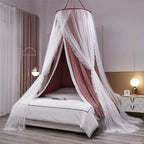 VETHIN Double Layer Princess Round Dome Canopy Bed Curtain for Girls Adults,Children Dreamy Mosquito Net,Cute Bedroom Decoration Castle Play Tent Reading Nook Canopies (Dome-Rust Red/White)