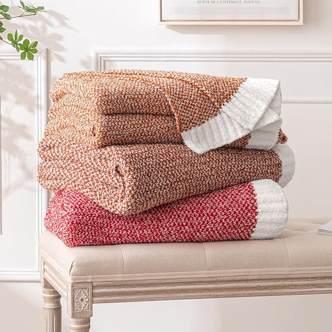 MIULEE Fall Rust Super Soft Throw Blanket for Couch, Cozy Fluffy Warm Throws Knit Blankets for Sofa, Bed, Chair, Living Room, Camping, Picnic, 50 x 60 inch