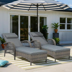 VIVIJASON Outdoor Wicker Chaise Lounge Chair Set of 2, All-Weather PE Rattan Cushioned Patio Lounger Chairs, 6-Position Adjustable Outside Pool Sunbathing Recliner with Armrest & Pillow, Gray