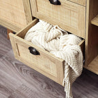 PHI VILLA Rattan Cabinet - Sideboard Buffet Accent Cabinet with Doors and Drawers, Rattan Console Table