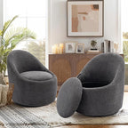 COLAMY Swivel Accent Chair Set of 2, 360° Swivel Round Chair with Hidden Storage, Modern Small Barrel Armchair for Living Room/Bedroom, Darkgrey