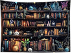HVEST Magic Bookshelf Tapestry Vintage Bookshelf Witchy Books Plant Skull Gothic Halloween Tapestry Wall Hanging Starry Sky Wall Decor for Bedroom Living Room Dorm, 40L x 60W Inches