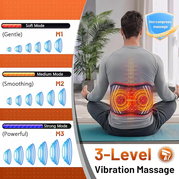 Red Light Therapy Massage Belt with 5 Heating Levels, 3 Vibration Modes, Infrared Light Therapy for Body,Wearable Light Therapy Device with Timer for Back Shoulder Waist Muscle Pain Relief