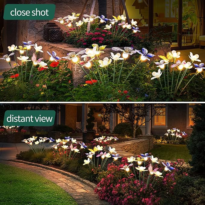 Solar Garden Lights,4packs-32LED Outdoor Solar Powered Decor for Yard, Patio, Pathway, IP65 Waterproof Butterfly Lights