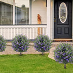 Artificial Boxwood Topiary Ball Trees with Ground Spikes UV Resistant Faux Greenery Shrubs Fake Shrubs for Outdoors, Realistic Faux Plants Bushes for Garden Porch Yard Patio Decor (Purple Green)