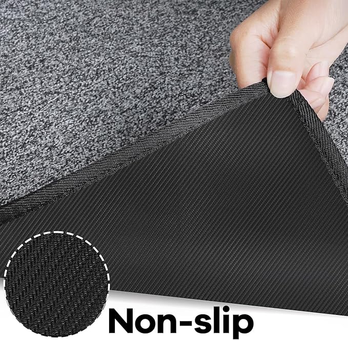 Runner Rug with Non Slip Rubber Backing, Washable Soft Floor Carpet for Kitchen, Hallway, Entryway Indoor, Bedroom, Laundry, Low Pile Area Rugs, Solid color with Pointillism style, 2*10 ft BLACK