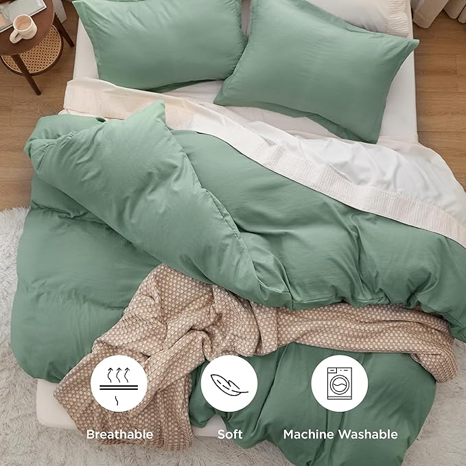 Bedsure Sage Green Oversized King Duvet Cover - 3 Pieces Prewashed Cotton-Like Extra Soft Bedding Set, Includes 1 Duvet Cover 120x98 Inches with Zipper Closure & 2 Pillow Shams, Comforter Not Included
