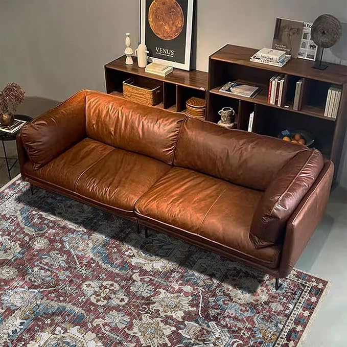 RUGSURE Washable Area Rugs - Perfect for Living Room, Bedroom, Kids Room, Nursery - Stain & Water Resistant Non-Slip, Pet & Child Friendly, Vintage Tribal Area Rugs (Rust and Bule, 9' x 12')