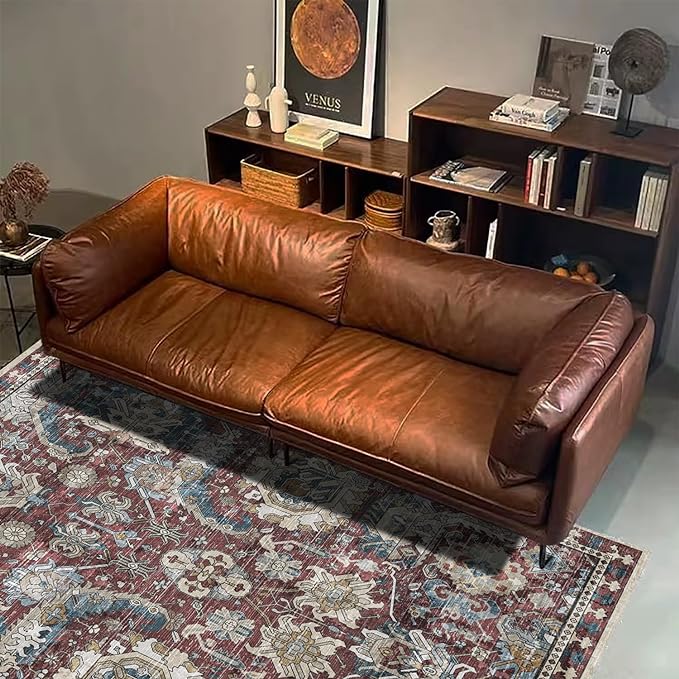 RUGSURE Washable Area Rugs - Perfect for Living Room, Bedroom, Kids Room, Nursery - Stain & Water Resistant Non-Slip, Pet & Child Friendly, Vintage Tribal Area Rugs (Rust and Blue, 8' x 10')