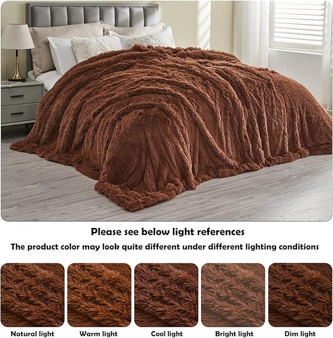 GONAAP Fuzzy Faux Fur Throw Blanket Coffee Super Soft Cozy Plush Fuzzy Shaggy Blanket for Couch Sofa Bed (Coffee, Throw(50"x60"))