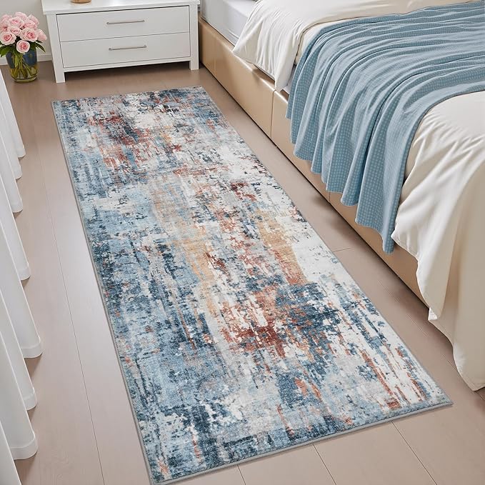 2x6 ft Runner Rugs for Hallway Non Slip Washable Hallway Runner Kitchen Bedroom Entryway Laundry Room Rug Long Easy Maintain Durable Low Pile Modern Abstract Colorful