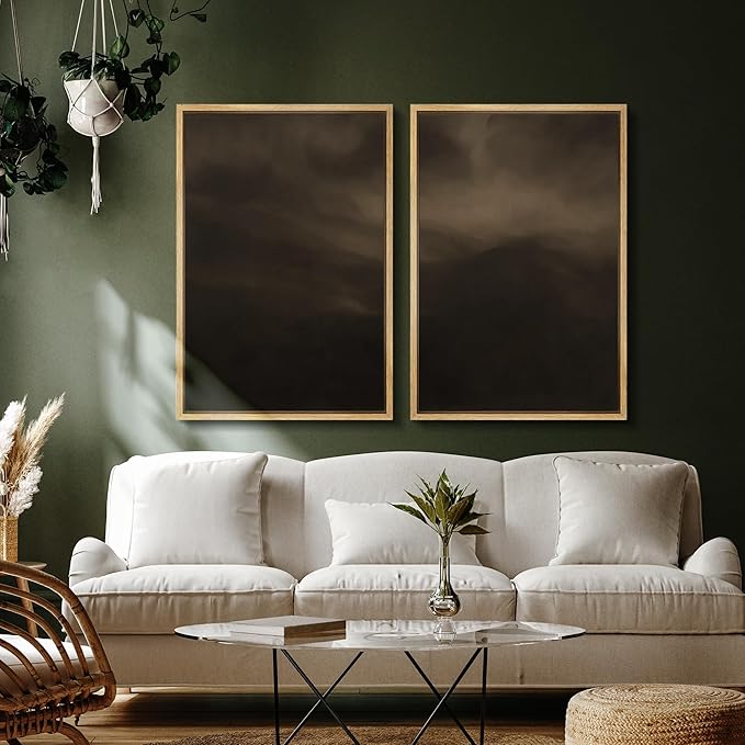 SIGNFORD Framed Canvas Print Wall Art Set Moody Misty Landscape Soft Brown and Gray Hues Illustration Modern Art Decorative Nordic Nature for Living Room, Bedroom, Office - 24"x36"x2 Natural