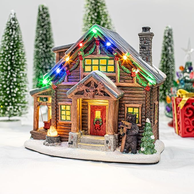 Christmas Village Moose Lodge Retreat | Christmas House Collection Accessories Figurines for Decorations and Gifts | Sound with Multicolor LED Lights