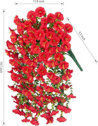 Artificial Faux Hanging Flowers Plants for Outdoor Decor,2 PCS Fake Silk Morning Glory with Eucalyptus Greenery UV Resistant Realistic Vines for Wall Home Porch Patio Balcony Yard Indoor Decor, Red