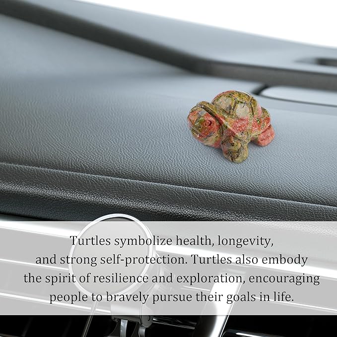 QINJIEJIE Travel Turtle Figurines for Travelers Best Travel Gifts for Women Men Unakite Crystal Healing Crystals Sea Turtle Lovers Office Desk Decor Good Luck Gifts for Traveling Abroad