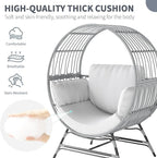 Egg Chair Outdoor Indoor, Oversized Rattan Chair with Thicken Cushion, 350LBS Capacity Wicker Patio Lounge Chair, Basket Chair for Living Room Balcony Porch Backyard, Grey/Light Grey