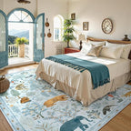 OJIA Animal Area Rugs 8x10, Soft 8x10 Washable Rugs for Living Room Bedroom, Non-Slip Boho Ultra-Thin Dining Room Rug Large Throw Carpet for Farmhouse Playroom Office, Light Blue