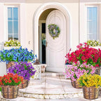 24 Bundles Artificial Flowers for Outdoors & Indoors – UV Resistant Faux Plastic Plants for Garden, Patio, Porch, Window Box, Home Decor – Lush & Vibrant Fake Flowers, Multicolor