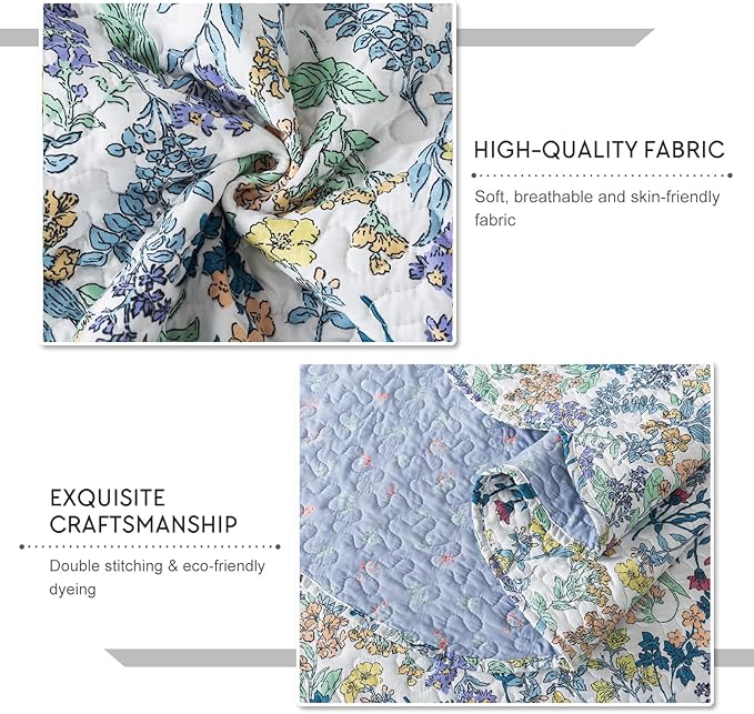 Travan 3-Piece Quilt Set Quilted Bedspread Lightweight Coverlet Set Garden Style Floral Printed Oversized Quilted Bedding Set for All Season, Secret Garden, King Size