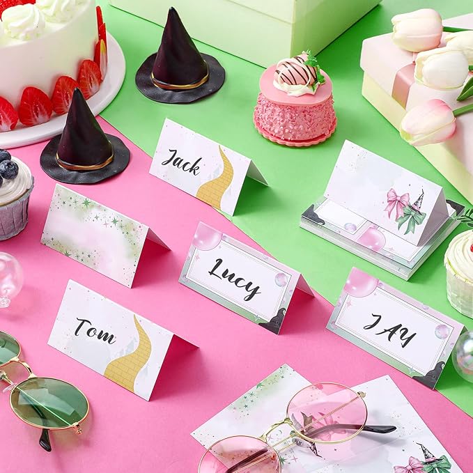 Tellingyou 48 Pcs Pink and Green Party Decorations Place Setting Cards Name Tent Cards for Table Setting Witch Party Table Decor for Sorcery-themed Book Clubs Witch Invitation Bingo Game.