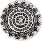 Asense Small Round Ottoman Foot Rest Stool Linen Padded Seat Footstool Ottoman with Anti-Slip Wooden Legs (White+Black,Linen)