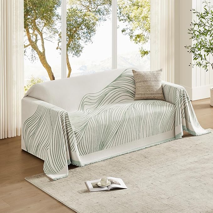 Boho Couch Cover Washable Sectional Couch Covers for Dogs Reversible Sofa Slipcover for 2 or 3 Cushion Couch Pet Friendly Furniture Protector (1# Sage Green, 71" x 150")