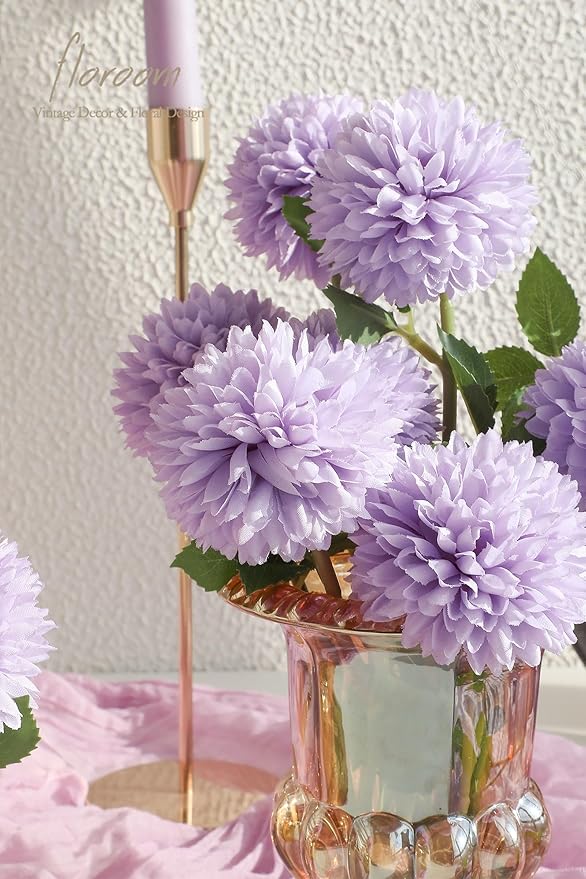 Floroom 12pcs Lilac Faux Silk Mums Artificial Flowers Bulk Fake Chrysanthemums with Stems for DIY Wedding Table Centerpieces Floral Arrangements Vase Fillers Home Decorations