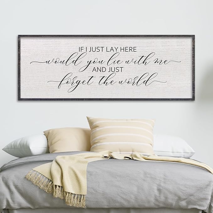 LuZhiQiang If I Lay Here Would You Lie With Me Sign Wall Decor 40"×15" Wood Framed Master Bedroom Above Over Bed Inspirational Wall Art (Black)