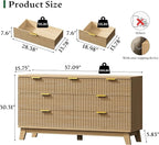 Fluted Dresser with 7 Drawers, 58" Wide Modern Chest of Drawers with Metal Handle, Wooden Dresser TV Stand, Wood Closet Clothes Storage Organizer for Bedroom, Living Room, Hallway, Natural Oak