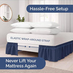 Wrap Around Dust Ruffle Bed Skirt - Navy Blue - for Full Size Beds with 24 Inch Drop - Elastic Strap - Adjustable Pleated Bedskirt with Brushed Fabric and Wrinkle Free - for Women, Men, Kids & Teens