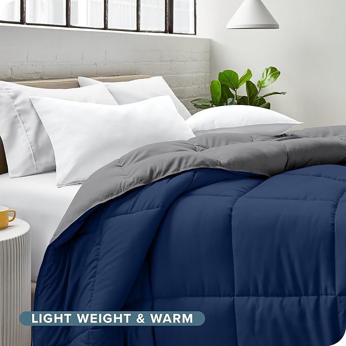 Bare Home King/California King Comforter - Reversible Colors - Goose Down Alternative - Ultra-Soft - Premium 1800 Series - All Season Warmth - Bedding Comforter (King/Cal King, Dark Blue/Grey)
