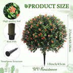 Yunlly Set of 2 Artificial Boxwood Topiary Ball Tree Fake Bushes Shrubs Outdoor Faux Plant with Ground Spike Flowers UV Resistance Greenery for Front Porch Garden Patio Indoor(Orange,27x18inch)