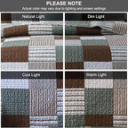 PANGUSHAN 100% Cotton Quilt Set King Size, Patchwork Plaid King Quilt Bedding Set Bedspreads, Farmhouse Lightweight Comforter Reversible Quilt, Brown/Green Bed Spread for King Bed, 3 Pieces