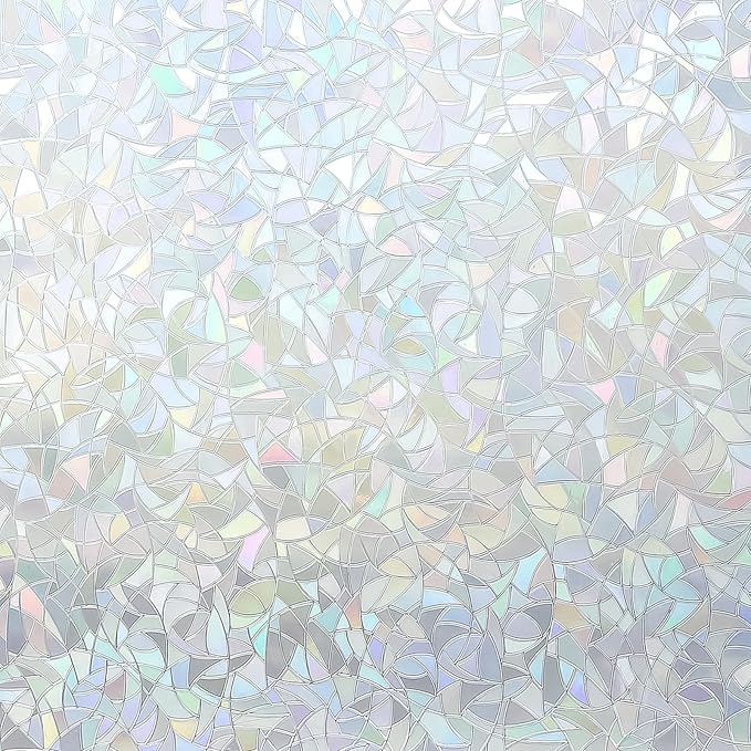 Volcanics Rainbow Window Privacy Film - Decorative Stained Glass Film, Static Window Clings, Heat Control Tinting - Grayish Silver, 35.4 x 78.7 inches