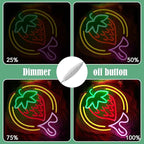 Strawberry Neon Sign USB Powered Sweet Fruit Led Light Up Sign Dimmable Funny Neon Light Wall Decoration for Home Kitchen Fruit Market Dessert Shop Farmhouse Restaurants