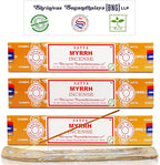 Satya Nagchampa Myrrh Incense Sticks, Satya Bng (Bangalore) Insenses 15gmx3 Pack (45 GMS) with Raajsee Incense Holder Bundle, Satya Nagchampa Natural Incense