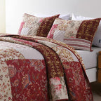 Yvooxny King Quilt Set Quilted Bedspread Country Farmhouse Cottage Vintage Ditsy Floral Paisley Style Reversible Lightweight Coverlet Set Real Patchwork Quilt for All Seasons, Antique Rose, King Size