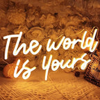 SYLHOME The World Is Yours Led Neon Light Sign Cool Bedroom Game Kids Room Wall Decor Sign Birthday Christmas Party Home Pub Club Bar Inspirational Light Up Sign USB 15.75"X8.46" Warm