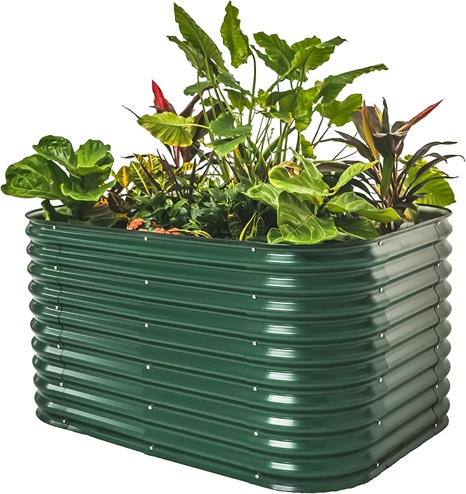 Vego garden 32" Extra Tall Raised Garden Bed Kits, 6 in 1 Modular Raised Planter Box for Vegetables Flowers Fruits Oval Metal Raised Garden-British Green