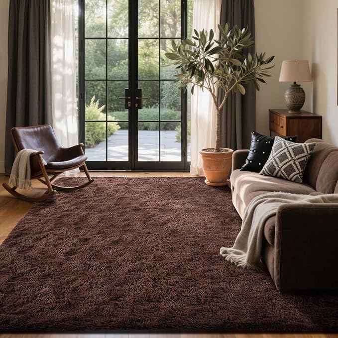 5x7 Ft Brown Shag Rugs for Bedroom Living Room, Ultra Soft Fluffy Furry Area Rug for Indoor Floor, Aesthetic Carpet for Home Decor