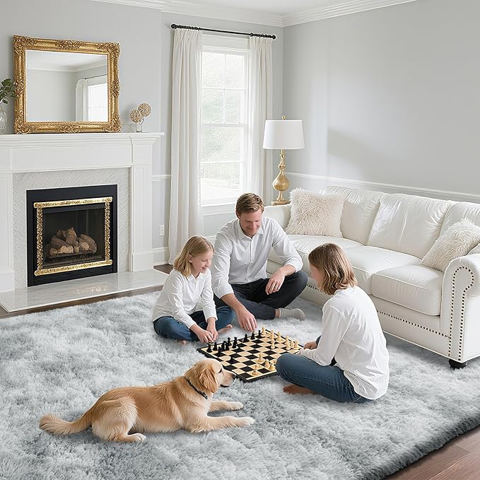 Fluffy Rug Shaggy Area Rug, Mottling Grey 6x9 Area Rugs for Living Room, Large Shag Area Rugs for Bedroom Kids Room Home Decor, Upgrade Anti-Skid Rectangular Fuzzy Rugs