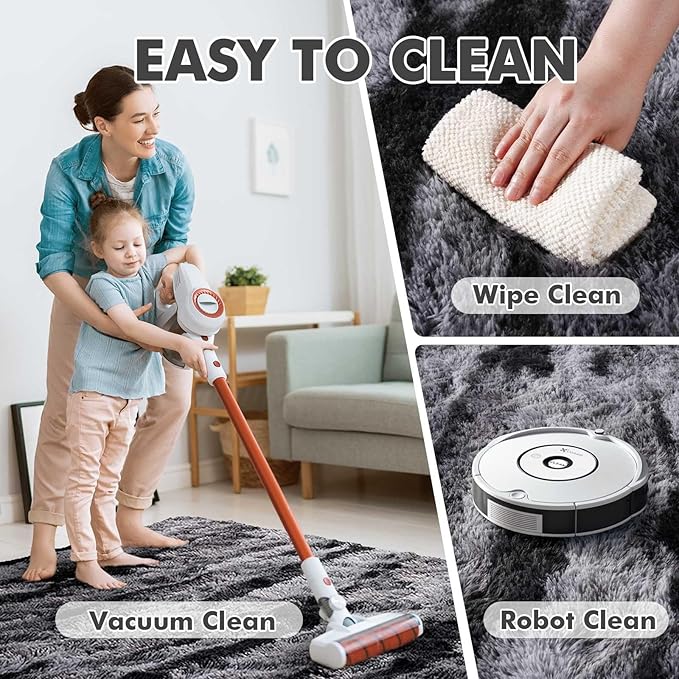 5x7 Ft Large Shag Rugs for Bedroom Living Room for Men Boys, Tie Dyed Ultra Soft Fluffy Furry Area Rug for Indoor Floor, Aesthetic Carpet for Home Decor (Black)