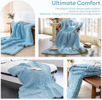 Chunky Knit Blanket - Luxury Soft Cozy 50 * 60 Throw Blanket,100% Woven Blanket Rope Knot Throw Blanket for Couch, Sofa, Home Decor, Gift - Machine Washable（Light Blue）