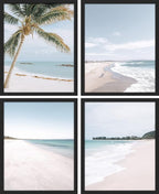 SIGNWIN Framed White Beach Shore Tropical Palm Tree Island Wall Art, Set of 4 Landscape Colorful Wall Decor Prints, Nature Wilderness Wall Décor for Living Room, Bedroom - 12"x16" Black