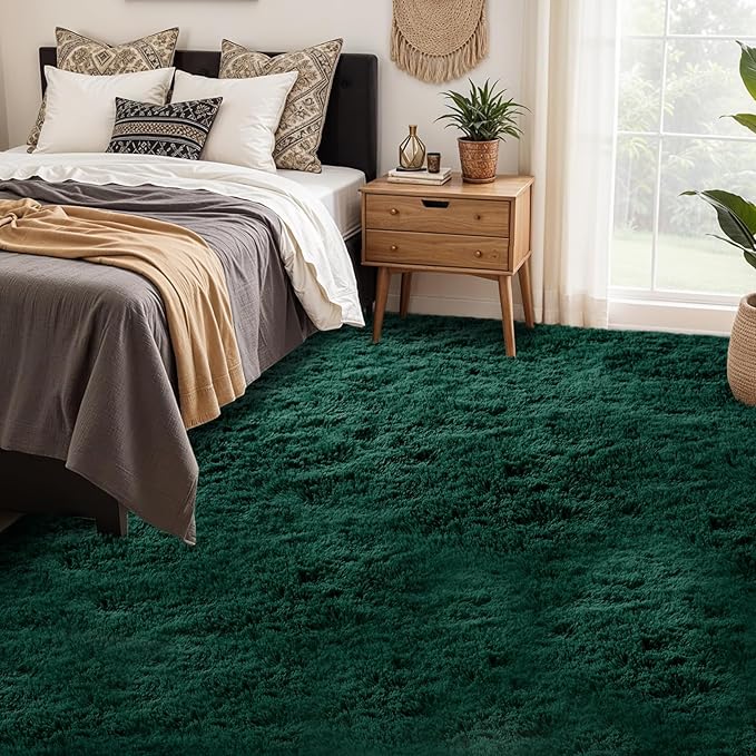 6x9 Green Rugs for Living Room : Dark Green Shag Fluffy Carpet for Living Room-Large Fuzzy Plush Soft Bedroom Carpets, Shaggy Area Rugs for Bedroom