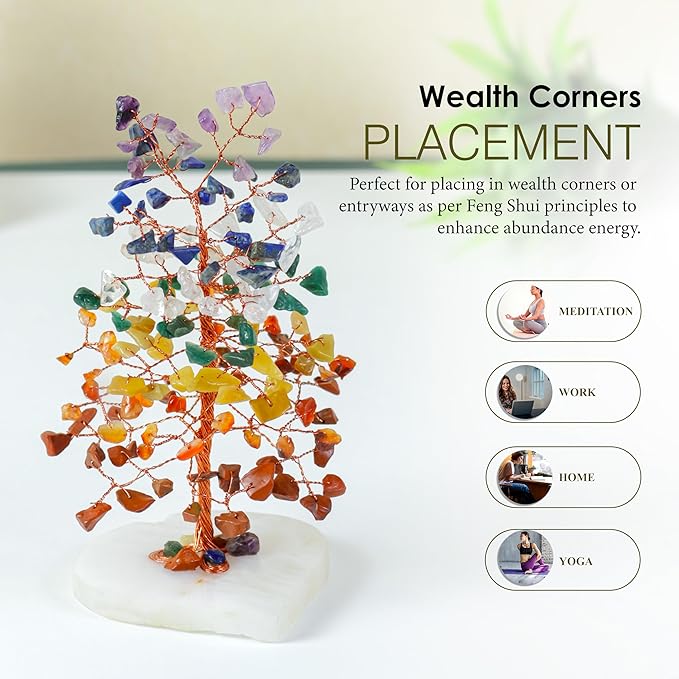 Crocon Crystal Heart Base Tree of Life Gifts for Women, Seven Chakra Healing Crystals Tree Brings Positive Energy, Good Luck, Money, Feng Shui Home & Office Desk Decor, for Dad Mom & Wife Present