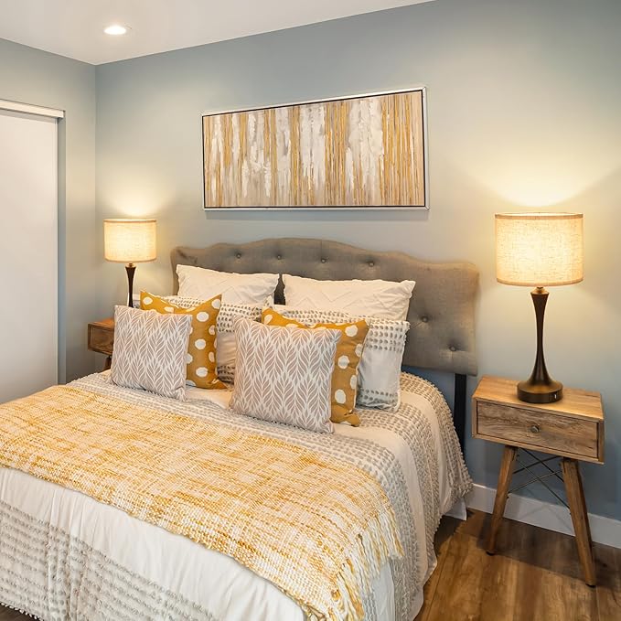 GGOYING 22” Set of 2 Touch Control Table Lamp with USB A+C Ports, 3-Level Dimmable Bedside Lamp with Fabric Lampshade, 3000K LED Bulbs, Nightstand Lamp for Bedroom Livingroom Office, Black