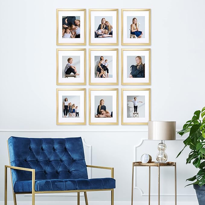 Sheffield Home 9 Piece Gallery Wall Frame Set, 11x14 Inch, Gold