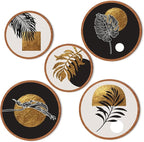 Qunclay 5 Pcs Wall Art Decor Wooden Living Room Wall Decor Bohemian Hanging Farmhouse Geometric 10'' and 8'' Aesthetic Wood Minimalist Posters for Bedroom(Rustic, Leaf)